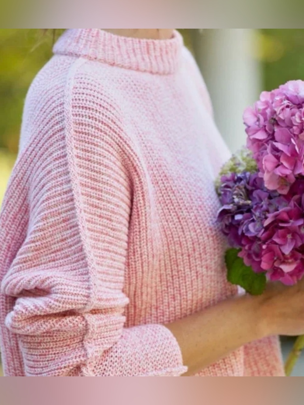 Frank & Eileen Montecito Large Cotton Sweater Pullover Pink  Relaxed Knit Crop